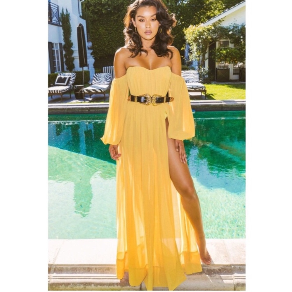 House of CB Marlena Mustard Chiffon Dress + Briefs